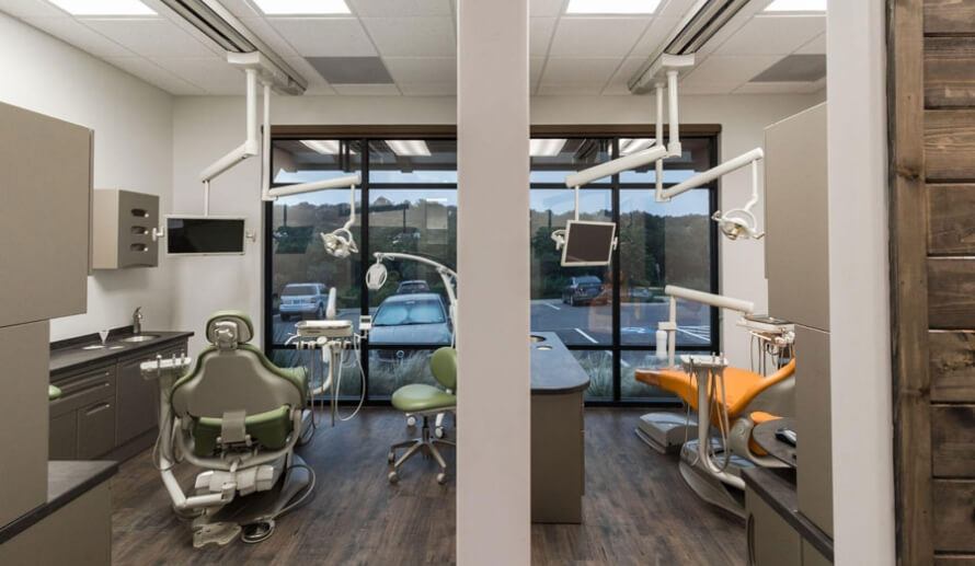 Hallway looking into dental treatment rooms